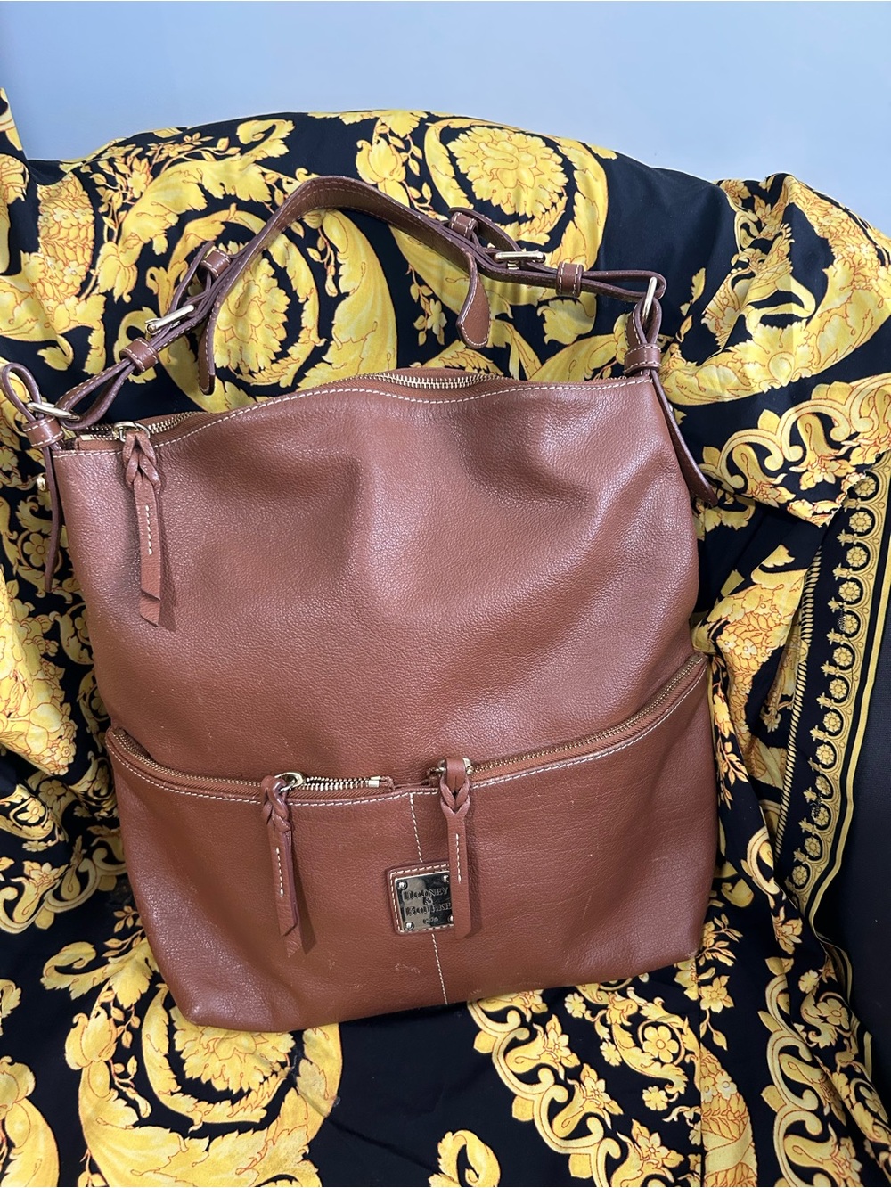 Dooney & Bourke chocolate Brown Leather Zip-Top Shoulder Bag